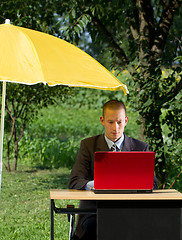 Image showing Businessman Working Outdoors