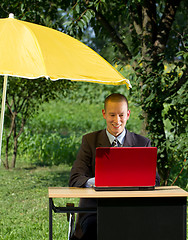 Image showing Businessman Working Outdoors