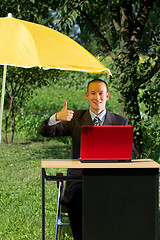 Image showing Businessman Working Outdoors