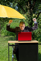 Image showing Businessman Working Outdoors