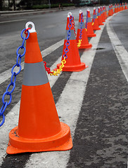 Image showing Traffic cones on a dual carriageway