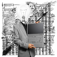 Image showing Lamp Head Businessman with Laptop