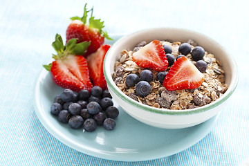 Image showing Bowl of muesli and berries