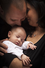 Image showing Mixed Race Young Family with Newborn Baby