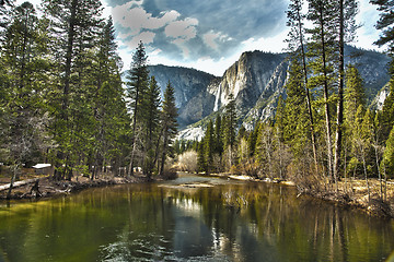 Image showing Yosemite River and Upper Falls HDR