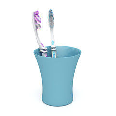 Image showing Toothbrushes in a cup