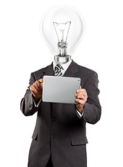 Image showing Lamp Head Businessman With Touch Pad