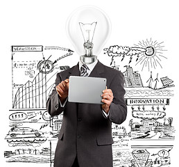 Image showing Lamp Head Businessman With Touch Pad