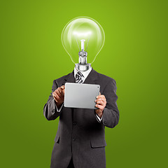 Image showing Lamp Head Businessman With Touch Pad