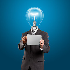 Image showing Lamp Head Businessman With Touch Pad