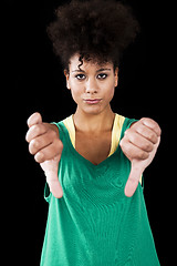 Image showing Woman with thumbs down