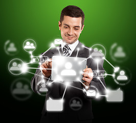 Image showing Businessman With I Pad in Social Network