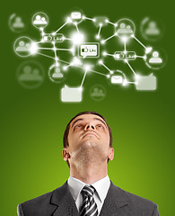 Image showing Businessman Looking Upwards in Social Network