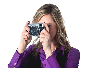 Image showing Beautiful lady taking pictures