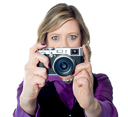 Image showing Portrait of a beautiful woman with camera