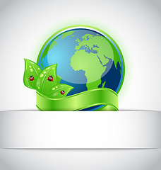 Image showing Green earth with leaves wrapped ribbon isolated