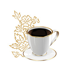 Image showing cup of coffee isolated with floral design elements