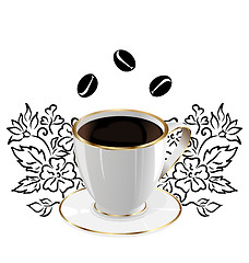 Image showing Cup of coffee isolated with floral design elements and coffee be