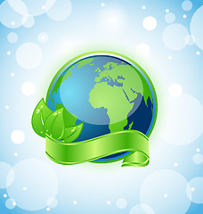 Image showing Green earth with leaves wrapped ribbon