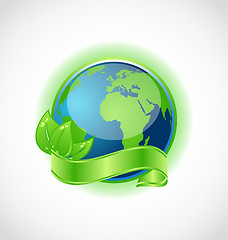 Image showing Green earth with leaves wrapped ribbon isolated