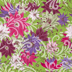 Image showing Seamless green floral pattern