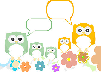 Image showing owl family with flowers and speech bubbles