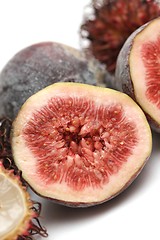 Image showing exotic fruits compilation: rambutan and fig