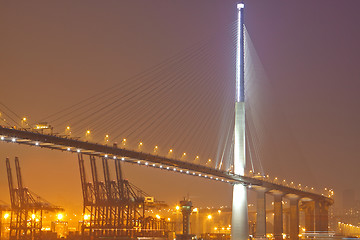 Image showing container terminal and stonecutter bridge in Hong Kong 