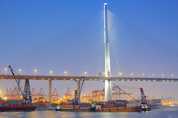 Image showing container terminal and stonecutter bridge in Hong Kong 