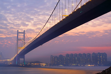 Image showing bridge at sunset moment, Tsing ma bridge 