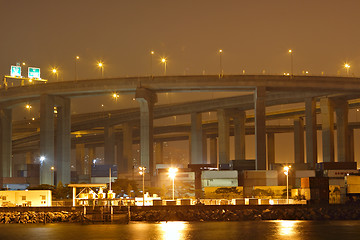 Image showing container terminal and stonecutter bridge in Hong Kong 