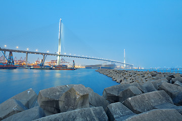 Image showing container terminal and stonecutter bridge in Hong Kong 