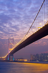 Image showing bridge at sunset moment, Tsing ma bridge 