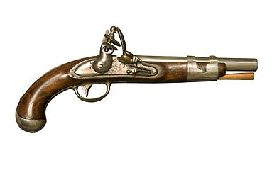 Image showing Flintlock pistol isolated against white background