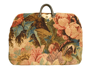 Image showing Antique carpetbag with a flower pattern