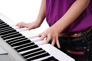 Image showing close up of keyboard with hands