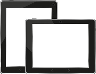 Image showing Black tablet pc set on white background