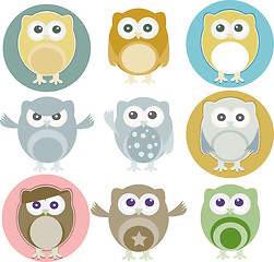 Image showing Vector illustration of colorful owls with nine color