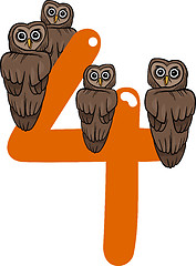 Image showing number four and 4 owls