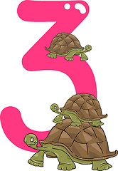 Image showing number three and 3 turtles