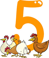 Image showing number five and 5 hens