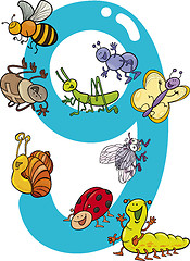 Image showing number nine and 9 insects