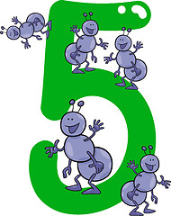 Image showing number five and 5 ants