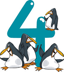 Image showing number four and 4 penguins