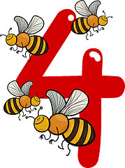 Image showing number four and 4 bees