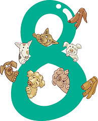 Image showing number eight and 8 dogs