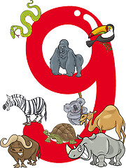 Image showing number nine and 9 animals