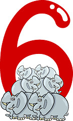 Image showing number six and 6 elephants