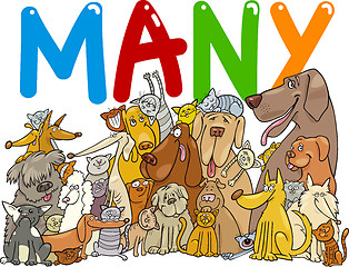 Image showing Group of many dogs and cats