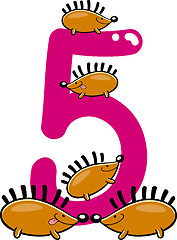 Image showing number five and 5 hedgehogs